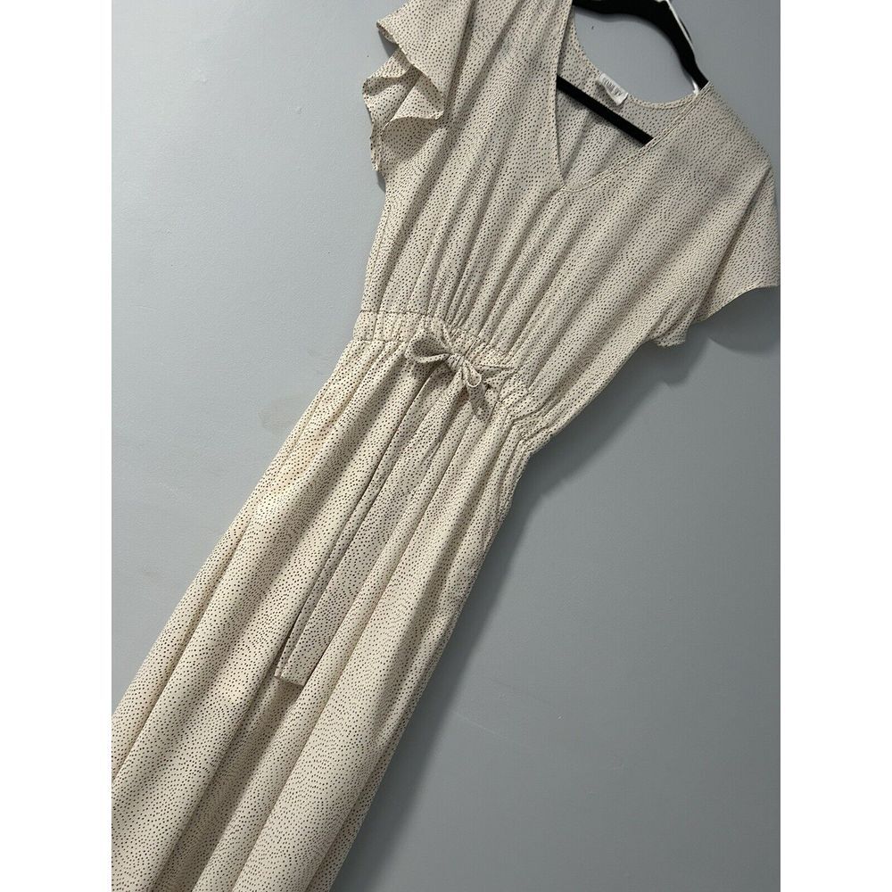 Sienna Sky Women XS Cream & Brown Dotted Tie Waist Midi Dress